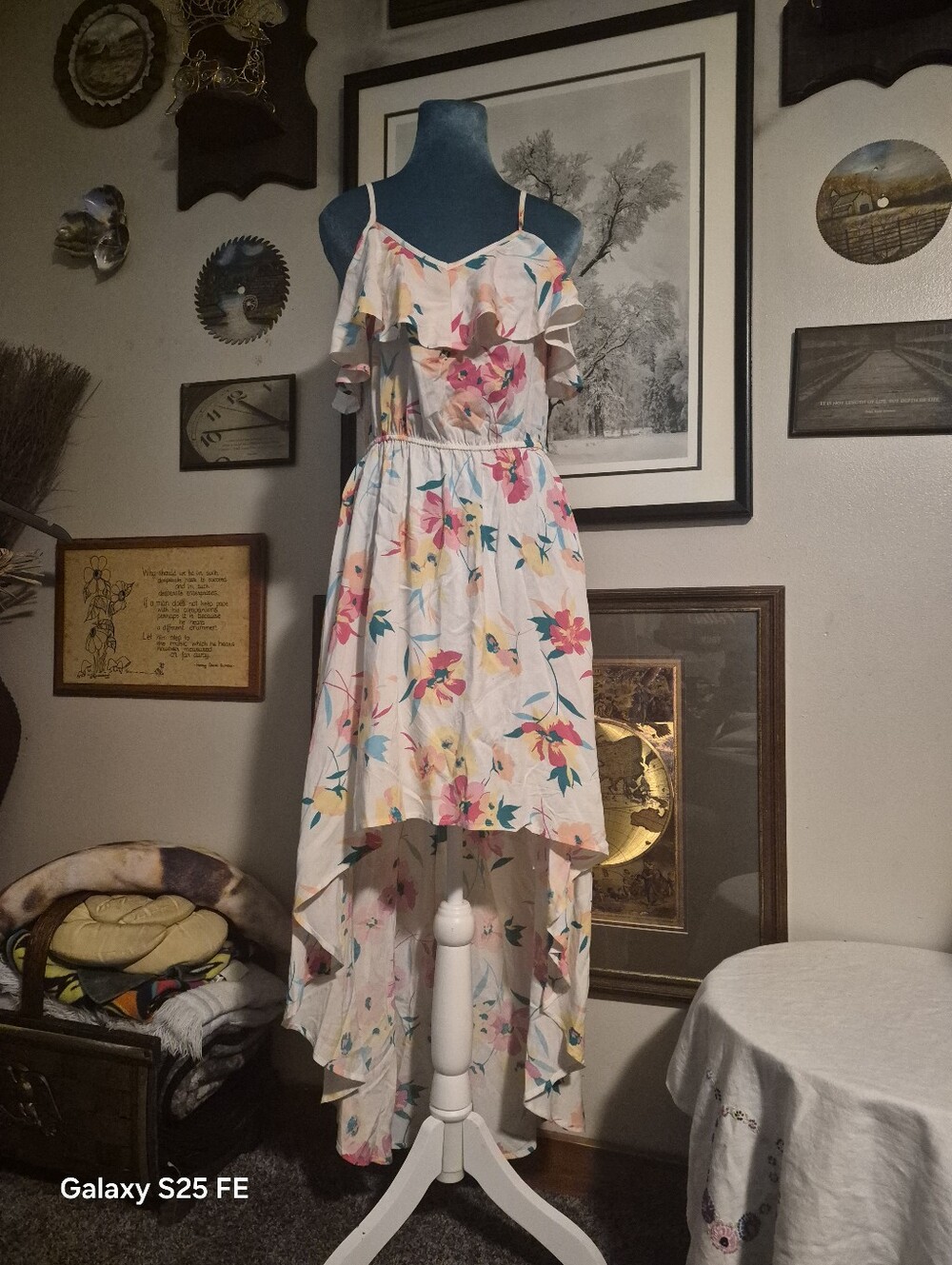 As U Wish Floral Cold Shoulder High Low Dress Medium